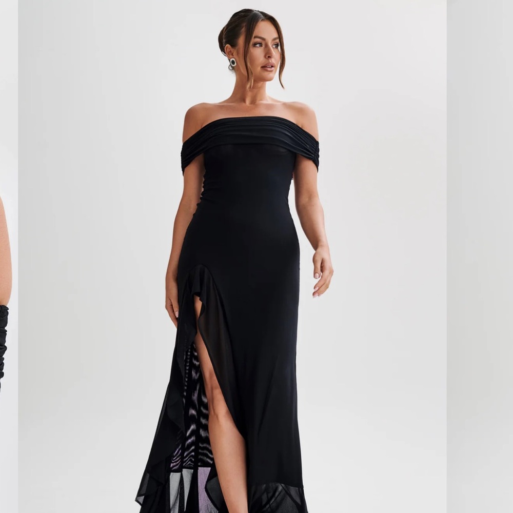Audrey Off Shoulder Mesh Maxi Dress Black